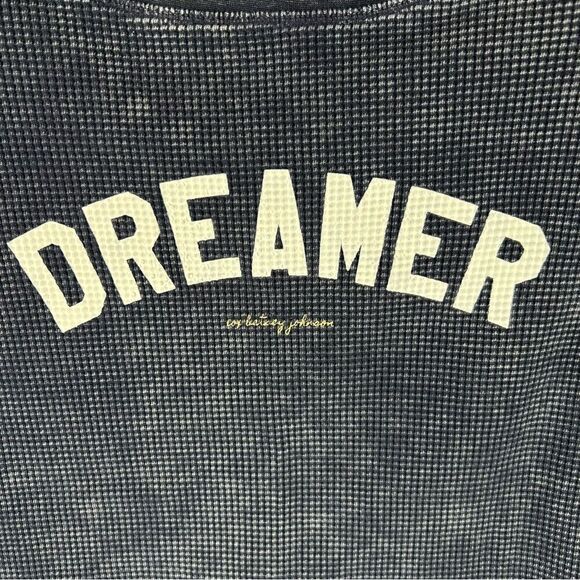 Betsey Johnson Performance Vintage Wash DREAMER Waffle Split Hem Navy T-shirt S - Picture 6 of 6